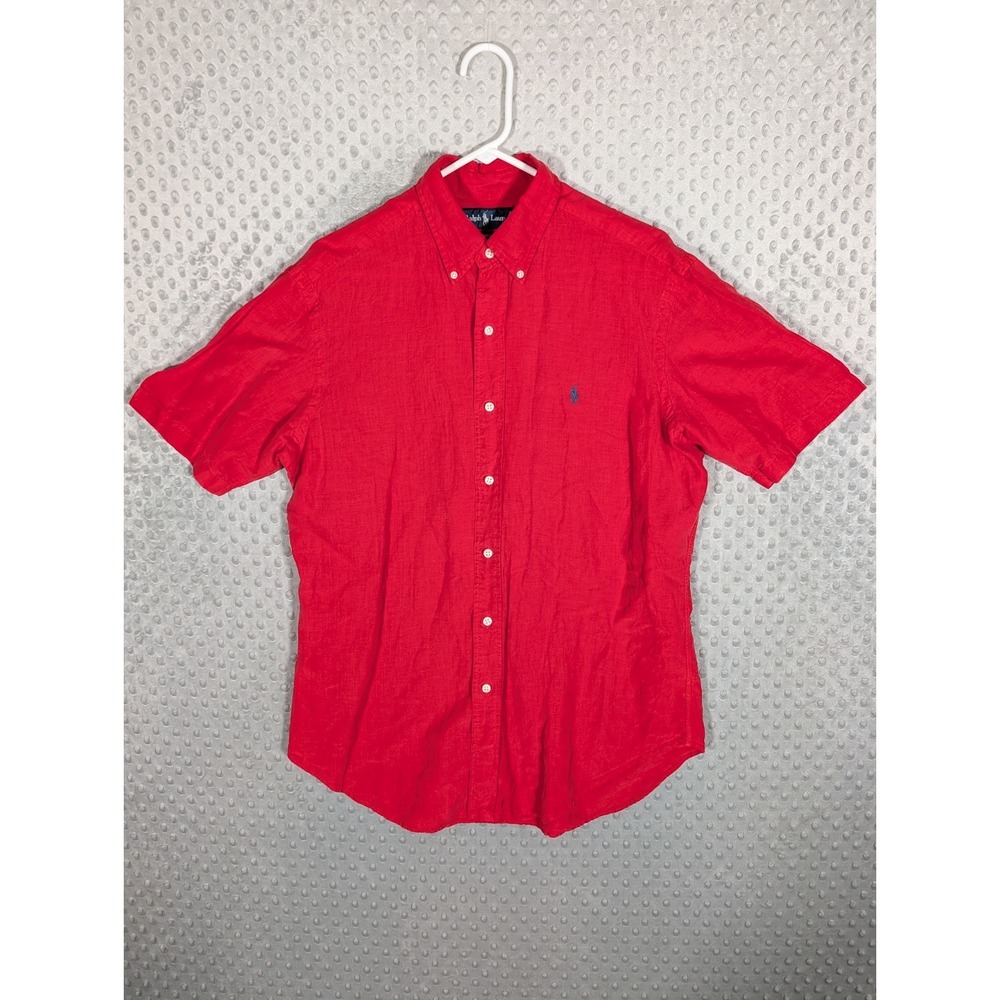 Polo Ralph Lauren Linen Silk Shirt Mens Medium Red Beach Resort Vacaction Button